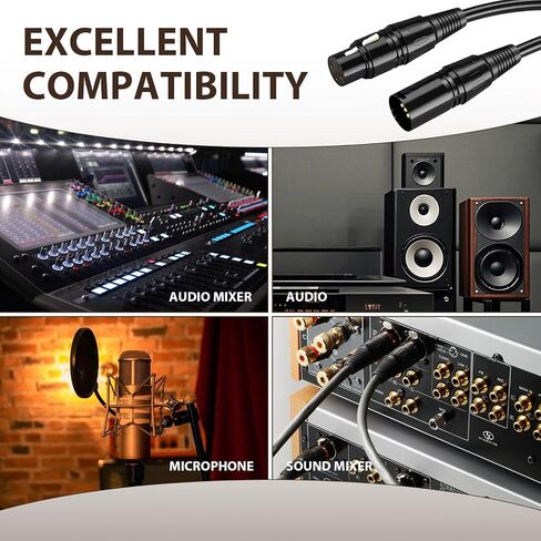 2 Pack XLR to XLR Microphone Cable 6.5FT, Balanced 3-PIN Male to Female Audio Cord Compatible with Shure SM Series, PA Speaker Systems, Studio Recording, DJ, Live Sound & Radio Equipment, Black in Kuwait