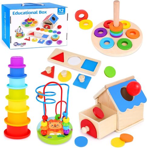 ألعاب KMTJT Montessori التعليمية لطفل صغير عمره عام واحد ، أول هدايا عيد الميلاد الأولى لمدة 1-2 سنوات ، (يشمل أكواب التراص ، 2 في مربع دامت كائن واحد ، حبة متاهة ، أحجية المرآة والمزيد) ... in Kuwait