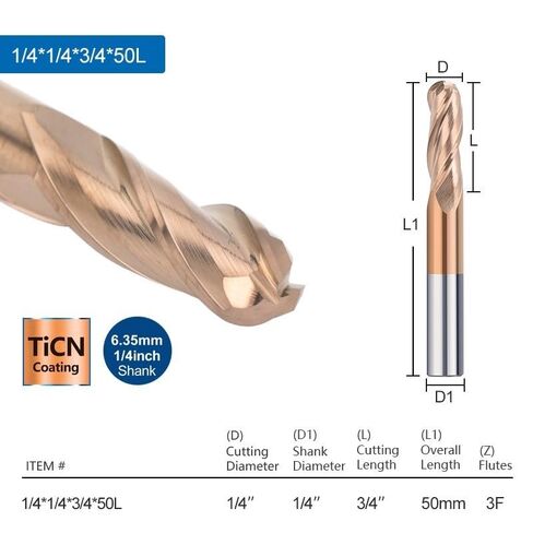 Milling Cutter 1/4 inch Shank 3 Flute Ball Nose Cutter TiCN Coated Carbide End Mill for Woodwrorking CNC Machine Router Bit in Kuwait