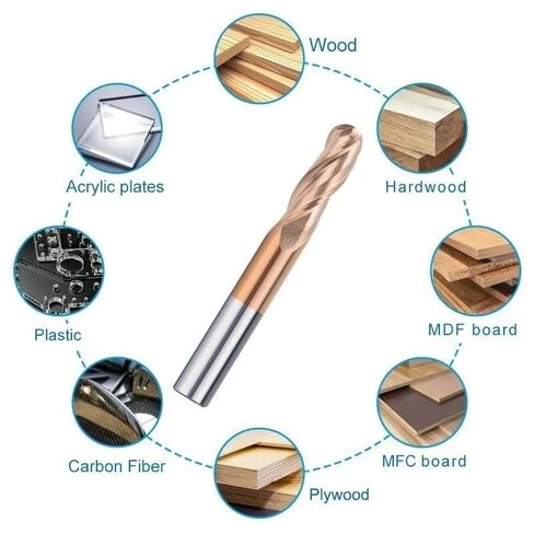 Milling Cutter 1/4 inch Shank 3 Flute Ball Nose Cutter TiCN Coated Carbide End Mill for Woodwrorking CNC Machine Router Bit in Kuwait