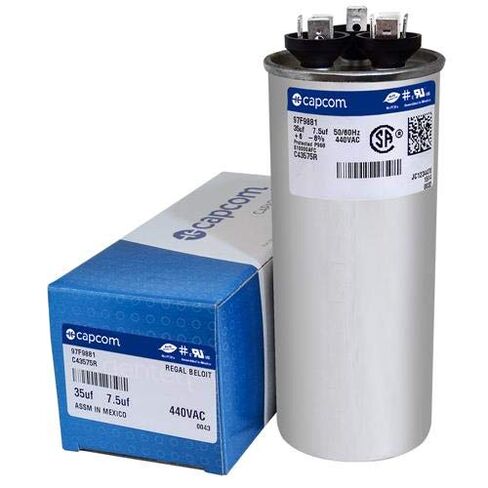Genteq Dual Capacitor Round - 35 + 7.5 uF MFD x 440 VAC Fits Trane CPT01248 / CPT-1248 in Kuwait