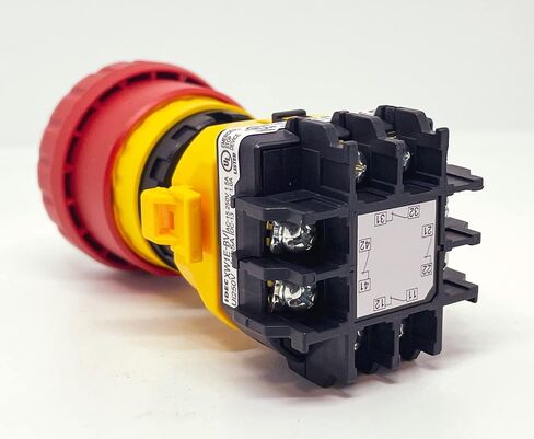 IDEC XW1E-BV404M-R 22 مم، 4 جهات اتصال مغلقة عادة، 40 مم فطر، مفتاح إيقاف الطوارئ، IP65، غير مضاء، أحمر، إطار بلاستيكي مستدير، طرف لولبي، مؤشر W/O، سلسلة XW in Kuwait