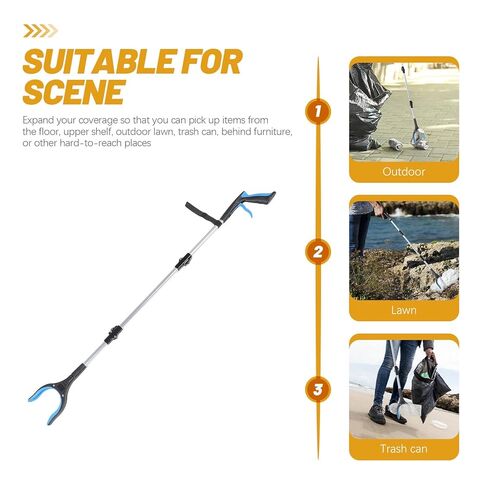 Zerodeko Foldable 3-Section Garbage Picker Trash Grabber Tool with Long Handle, Blue Quick Litter Clip for Home Cleaning and Outdoor Waste Pickup in Kuwait