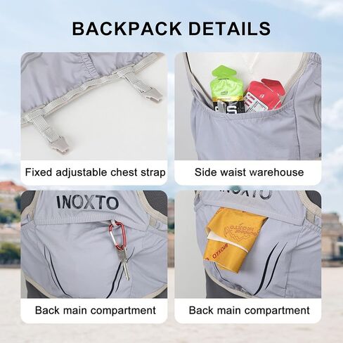 حقيبة ظهر INOXTO Hydration Vest، حزمة سترة جري مائية خفيفة الوزن مع 250 زجاجة Daypack للمشي لمسافات طويلة والجري وركوب الدراجات وسباق الماراثون للنساء والرجال in Kuwait