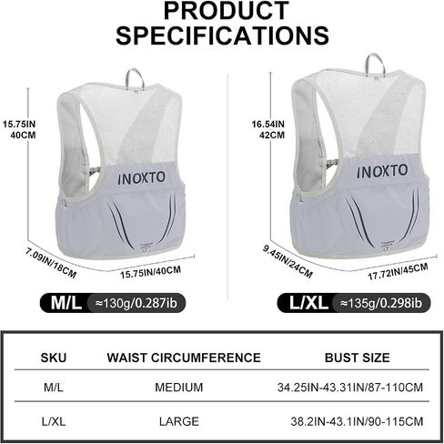 حقيبة ظهر INOXTO Hydration Vest، حزمة سترة جري مائية خفيفة الوزن مع 250 زجاجة Daypack للمشي لمسافات طويلة والجري وركوب الدراجات وسباق الماراثون للنساء والرجال in Kuwait