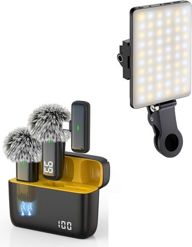 ميكروفون لاسلكي NPTCL لهاتف iPhone Android وSefie Light للهاتف، مجموعة أدوات إنشاء المحتوى للبث المباشر لمدونات الفيديو in Kuwait