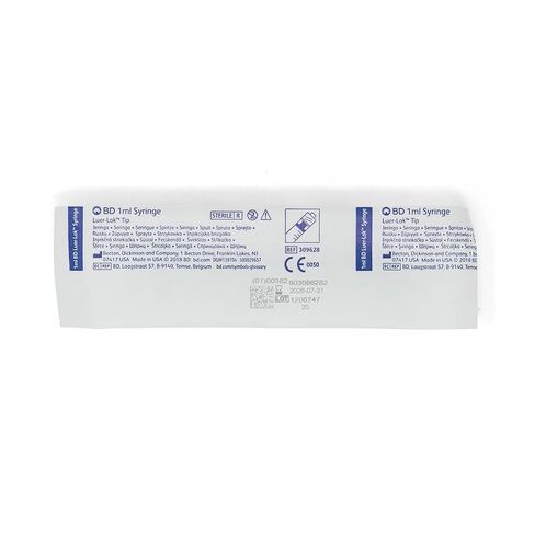 حقنة BD Luer-Lok فقط، 1 مل، رقم 309628، (100 قطعة) in Kuwait