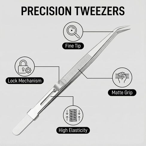 6 Inch Diamond Gemstone Tweezers with Locking Mechanism, Stainless Steel Fine Tipped Jewelry Making Tool for Secure Handling of Small Stones and Components in Kuwait