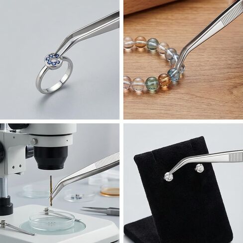 6 Inch Diamond Gemstone Tweezers with Locking Mechanism, Stainless Steel Fine Tipped Jewelry Making Tool for Secure Handling of Small Stones and Components in Kuwait