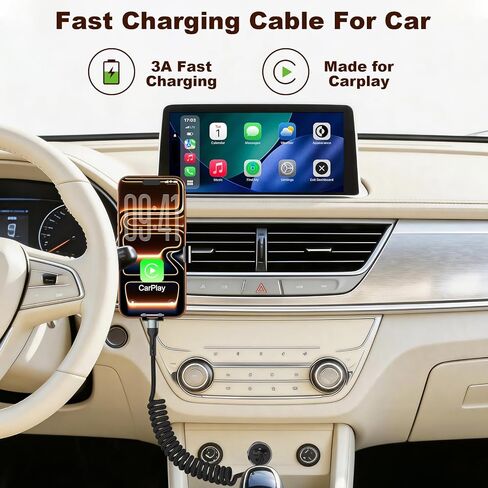 كابل شاحن USB C ملفوف لـ CarPlay [3 أقدام 2 حزمة]، كابل USB A إلى USB C، كابل شحن سريع متين من النوع C لهواتف iPhone 17/16/15/Pro/Pro Max، Galaxy S10/25، أجهزة Android (أسود) in Kuwait