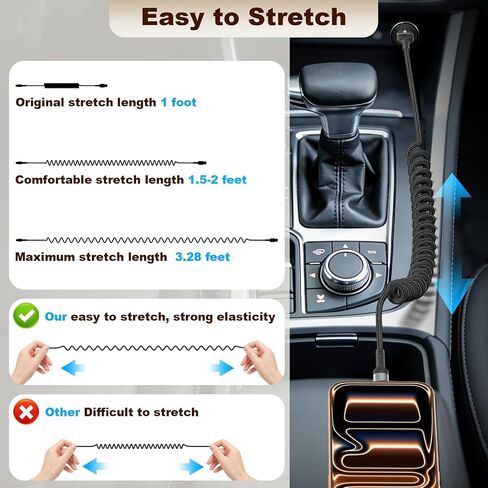 كابل شاحن USB C ملفوف لـ CarPlay [3 أقدام 2 حزمة]، كابل USB A إلى USB C، كابل شحن سريع متين من النوع C لهواتف iPhone 17/16/15/Pro/Pro Max، Galaxy S10/25، أجهزة Android (أسود) in Kuwait
