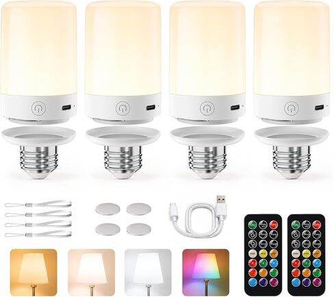 Brightown 5200mAh E26 Rechargeable Light Bulbs, Battery Light Bulb for Power Outages, Remote Timer, Dimmable Magnetic Wireless Bulbs, 3000K-6000K White Light, 9 RGB Colors for Lamps Sconces, 2 Pack in Saudi Arabia