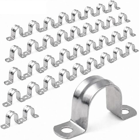 100 Pcs 1 Inch Conduit Clamp, Galvanized Iron 2 Hole Pipe Strap, Reinforced Rigid U Bracket Pipe Clamp for Pipe, Cable and Conduit Fixing in Kuwait