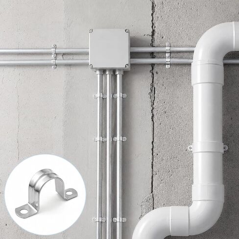 100 Pcs 1 Inch Conduit Clamp, Galvanized Iron 2 Hole Pipe Strap, Reinforced Rigid U Bracket Pipe Clamp for Pipe, Cable and Conduit Fixing in Kuwait