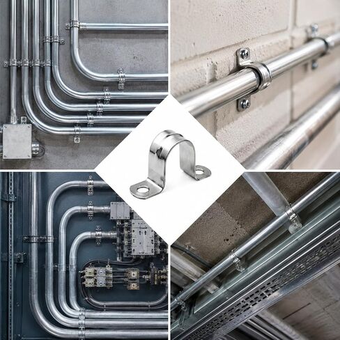 100 Pcs 1 Inch Conduit Clamp, Galvanized Iron 2 Hole Pipe Strap, Reinforced Rigid U Bracket Pipe Clamp for Pipe, Cable and Conduit Fixing in Kuwait
