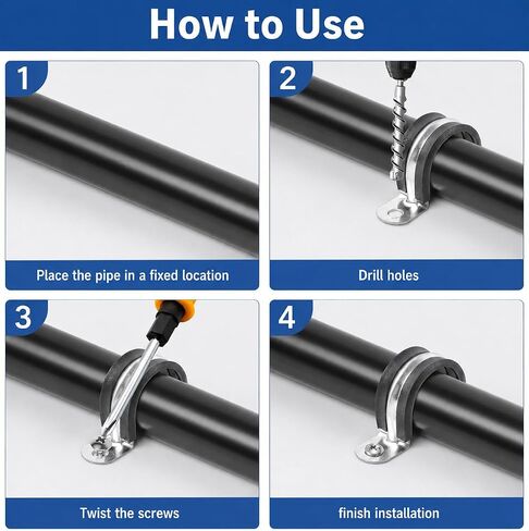 100 Pcs 1 Inch Conduit Clamp, Galvanized Iron 2 Hole Pipe Strap, Reinforced Rigid U Bracket Pipe Clamp for Pipe, Cable and Conduit Fixing in Kuwait