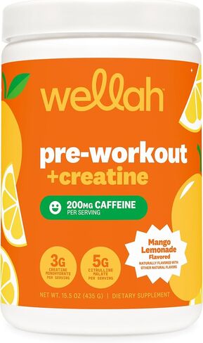 Wellah ما قبل التمرين + مسحوق الكرياتين (30 حصة) العنب - 200 مجم كافيين، 3 جم كرياتين مونوهيدرات، 5 جم سيترولين مالات، ما قبل التمرين مع مكمل الكرياتين in Kuwait