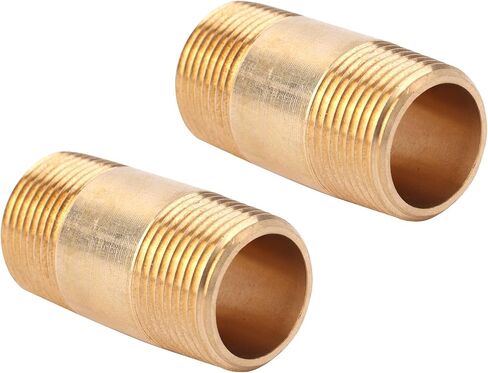 2pcs Brass Pipe Fitting, 3/4" NPT Male x 3/4" NPT Male Thread 50mm/2in Brass Long Nipple Connector Hose Adapter for Plumbing Gas Water Oil & Air Systems in Kuwait