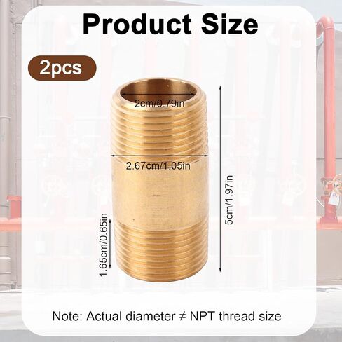 2pcs Brass Pipe Fitting, 3/4" NPT Male x 3/4" NPT Male Thread 50mm/2in Brass Long Nipple Connector Hose Adapter for Plumbing Gas Water Oil & Air Systems in Kuwait