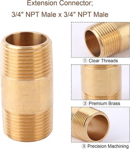 2pcs Brass Pipe Fitting, 3/4" NPT Male x 3/4" NPT Male Thread 50mm/2in Brass Long Nipple Connector Hose Adapter for Plumbing Gas Water Oil & Air Systems in Kuwait