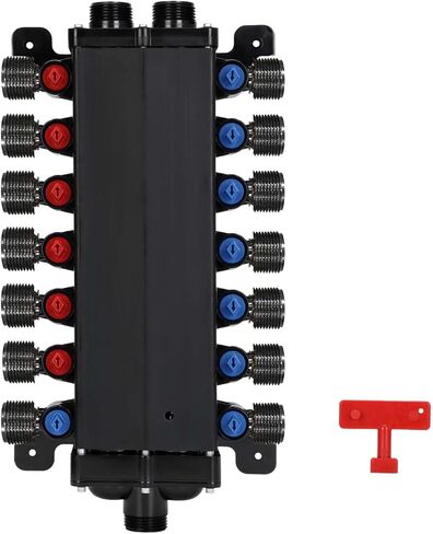 مشعب Pex 50143 متوافق مع Viega Manabloc، مشعب Pex لتوزيع Homerun مع صمامات، مجعد PEX مصنوع من خليط معدني من الرصاص صفر 1/2 بوصة مع 14 محول منفذ (8 بارد، 6 ساخن)، مناسب للتجعيد in Kuwait