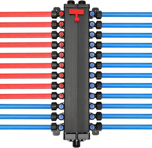 مشعب Pex 50143 متوافق مع Viega Manabloc، مشعب Pex لتوزيع Homerun مع صمامات، مجعد PEX مصنوع من خليط معدني من الرصاص صفر 1/2 بوصة مع 14 محول منفذ (8 بارد، 6 ساخن)، مناسب للتجعيد in Kuwait