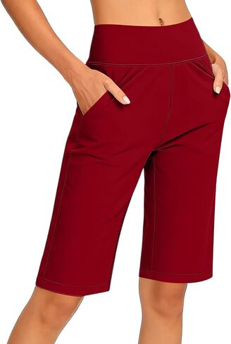 Bermuda Shorts for Women with Pockets High Waisted Long Shorts for Running Workout Athletic Clothes Outfits in Kuwait