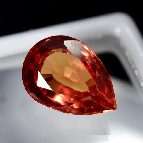 6.40 Ct Natural ORANGE Ceylon Sapphire Pear Unique Gemstone Ring Size CERTIFIED in Saudi Arabia