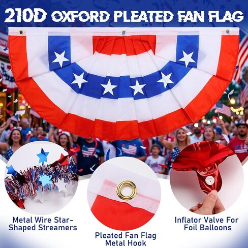 TOBWOLF 48Pcs 4th of July Golf Cart Decorations, 250th Anniversary Kit | Patriotic Parade Decor, Fringe Garland, Fan Flag, Flags & Balloons for Independence Day & Memorial Day in Kuwait