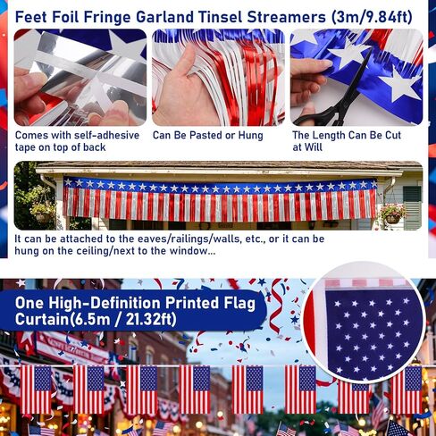 TOBWOLF 48Pcs 4th of July Golf Cart Decorations, 250th Anniversary Kit | Patriotic Parade Decor, Fringe Garland, Fan Flag, Flags & Balloons for Independence Day & Memorial Day in Kuwait