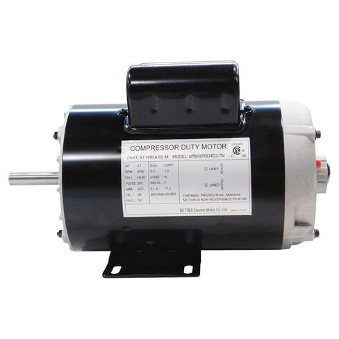 DDL New 198FA 3.7HP، 17.2A/230V محركات كهربائية لضاغط الهواء، 56 إطارًا، 3450 دورة في الدقيقة، قطر العمود 5/8 بوصة، محرك مصنف NEMA، يستبدل محركات 5HP SPL المصنفة 15-17AMPS، أسود، 41x21x26 سم in Kuwait