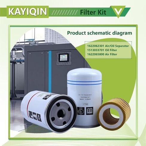 طقم فلتر 2901086501 متوافق مع KAYIQIN GX2/3/4/5 1622062301 فاصل الهواء/الزيت + 1513033701 فلتر الزيت + 1622065800 قطع غيار ضاغط الهواء لفلتر الهواء 2901-0865-01 in Kuwait