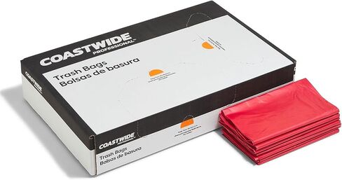 أكياس Coastwide Professional™ سعة 30-33 جالونًا للوقاية من المخاطر البيولوجية، منخفضة الكثافة، 1.3 مل، أحمر، 150 كيسًا/صندوق in Kuwait