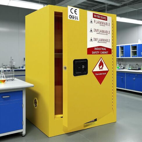 38"H × 28"D × 24"W Explosion Proof Flammable Storage Cabinet, Thick Fireproof Safety Cabinet with Adjustable Shelves and Locker, Galvanized Steel Safety Cabinet for Industrial and Commercial in Kuwait