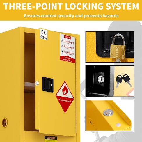 38"H × 28"D × 24"W Explosion Proof Flammable Storage Cabinet, Thick Fireproof Safety Cabinet with Adjustable Shelves and Locker, Galvanized Steel Safety Cabinet for Industrial and Commercial in Kuwait