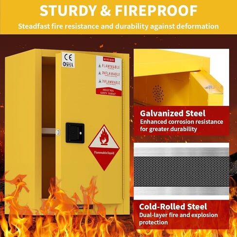 38"H × 28"D × 24"W Explosion Proof Flammable Storage Cabinet, Thick Fireproof Safety Cabinet with Adjustable Shelves and Locker, Galvanized Steel Safety Cabinet for Industrial and Commercial in Kuwait