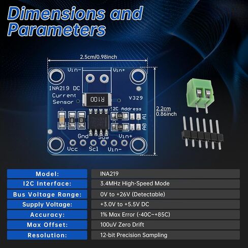 5PCS INA219 I2C Bi-Directional DC Current Sensor Module, 0-26V Bus Voltage Sensing 3V-5V Working Voltage Power Monitor Breakout Board with 40 pcs 10 cm Male to Female Connector Wires in Kuwait