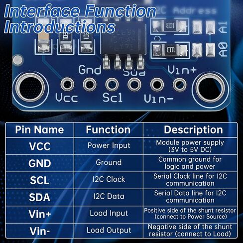 5PCS INA219 I2C Bi-Directional DC Current Sensor Module, 0-26V Bus Voltage Sensing 3V-5V Working Voltage Power Monitor Breakout Board with 40 pcs 10 cm Male to Female Connector Wires in Kuwait