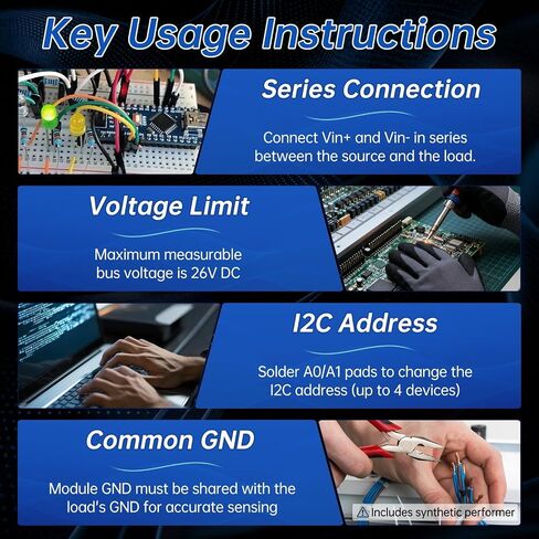 5PCS INA219 I2C Bi-Directional DC Current Sensor Module, 0-26V Bus Voltage Sensing 3V-5V Working Voltage Power Monitor Breakout Board with 40 pcs 10 cm Male to Female Connector Wires in Kuwait