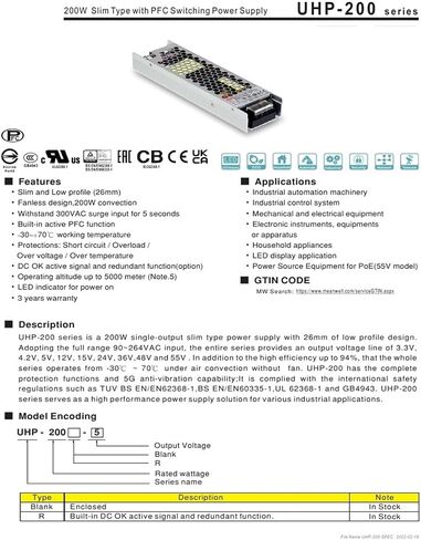 UHP-200 UHP-200-5 UHP-200-12 UHP-200-24 UHP-200-48 نوع نحيف تحويل التيار الكهربائي (Uhp-200-48v) in Kuwait