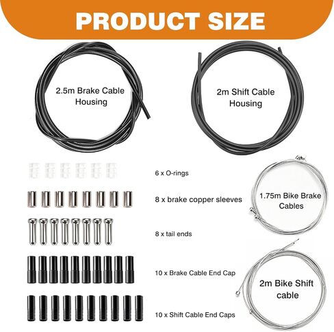 Bike Brake Cable Kit, Bicycle Brake Cable Kit, Universal Bike Shifter Cable, Bike Brake Wire Set with Bike Cable End Caps, O-Rings and Copper Sleeves, Bicycle Cable Housing Kit for Mountain Road Bike in Kuwait