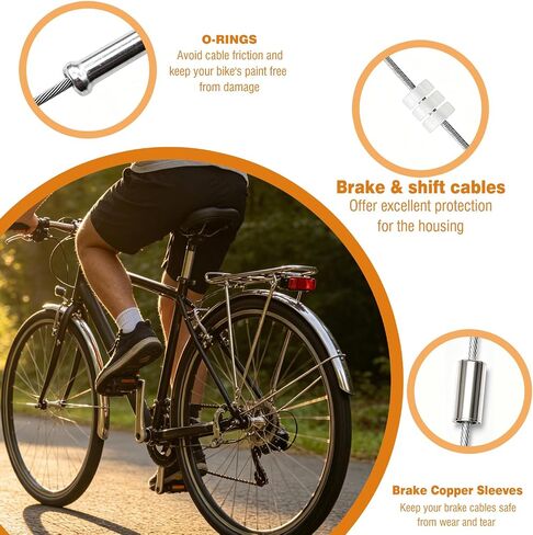 Bike Brake Cable Kit, Bicycle Brake Cable Kit, Universal Bike Shifter Cable, Bike Brake Wire Set with Bike Cable End Caps, O-Rings and Copper Sleeves, Bicycle Cable Housing Kit for Mountain Road Bike in Kuwait