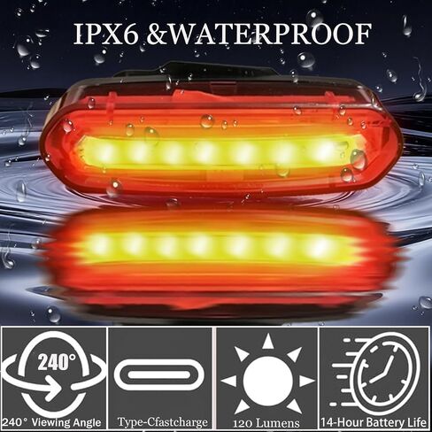 ضوء خلفي للدراجة قابل لإعادة الشحن عبر USB، 6 أوضاع إضاءة خلفية للدراجة COB LED باللونين الأحمر والأبيض، IPX6 مقاوم للماء وخفيف الوزن للغاية، ضوء آمن لركوب الدراجات، حامل عالمي للدراجات الجبلية على الطرق in Kuwait