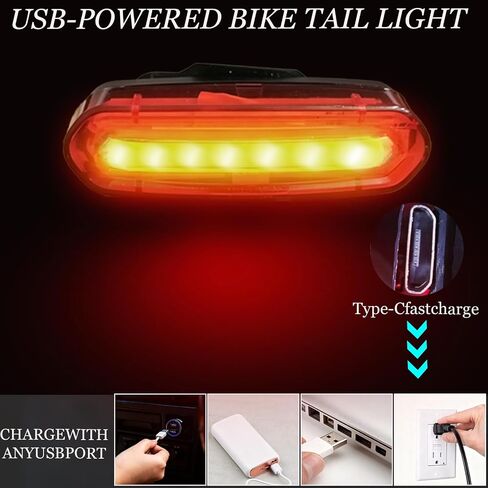 ضوء خلفي للدراجة قابل لإعادة الشحن عبر USB، 6 أوضاع إضاءة خلفية للدراجة COB LED باللونين الأحمر والأبيض، IPX6 مقاوم للماء وخفيف الوزن للغاية، ضوء آمن لركوب الدراجات، حامل عالمي للدراجات الجبلية على الطرق in Kuwait