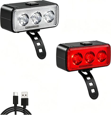 أضواء دراجة قابلة لإعادة الشحن عبر USB للأمام والخلف، إضاءة دراجة IP65 مقاومة للماء، 4+6 أوضاع للدراجة الأمامية ومجموعة مصابيح خلفية مع زوج من مرآة الدراجة in Kuwait