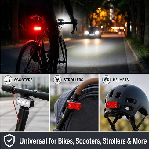 أضواء دراجة قابلة لإعادة الشحن عبر USB للأمام والخلف، إضاءة دراجة IP65 مقاومة للماء، 4+6 أوضاع للدراجة الأمامية ومجموعة مصابيح خلفية مع زوج من مرآة الدراجة in Kuwait