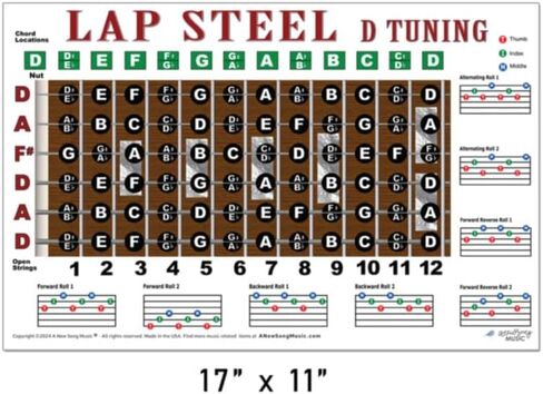 Lap Steel D Tuning Guitar Fretboard Note & Rolls Chart - للمبتدئين والمتوسطين، ملصق تعليمي سهل الحبال موسيقى أغنية جديدة 11 بوصة × 17 بوصة in Kuwait
