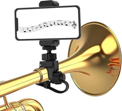Adjustable Trumpet Phone Lyre Clip, 360°Rotation Lyre Music Clip Upgraded Saxophone Phone Holder for Marching Band Trumpet or Cornet Instrument Accessories (Black) in Kuwait