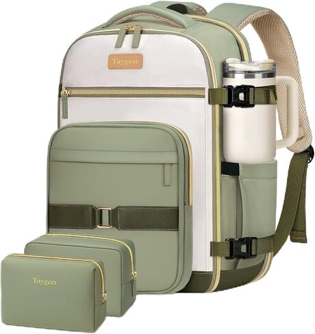 Taygeer United Airlines Personal Item Bag 17x10x9, Dirt-resistant TSA Approved Underseat Personal Item Backpack with 2 Packing Cubes, 35L Carry on Backpack for Airplanes Women, Green in Saudi Arabia