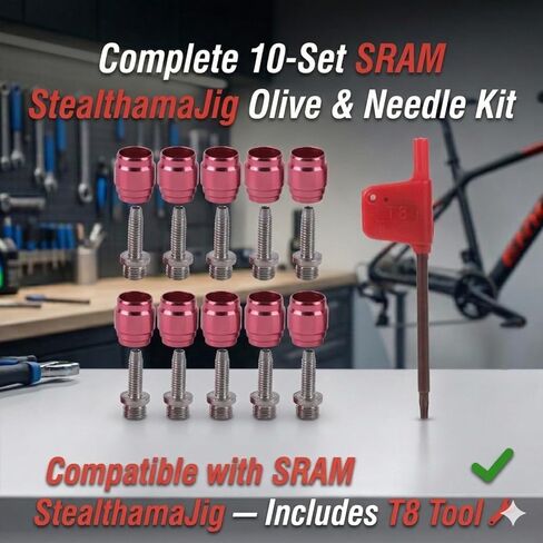 10 مجموعات زيتون الفرامل الهيدروليكية ومجموعة إدراج لـ SRAM Avid Stealth-a-majig - موصل تثبيت سريع لخرطوم 5 مم - زيتون ألومنيوم أحمر وإبر فولاذية مع مفتاح T8 in Kuwait